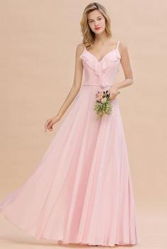 Stylish Straps V Neck Long Bridesmaid Dress | BmBridal