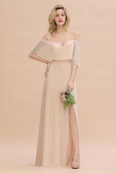 Spaghetti Straps Flounced Crinkle Bridesmaid Dress