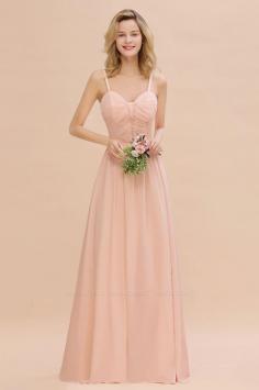 Chiffon Straps Beadings Long Bridesmaid Dress | BmBridal